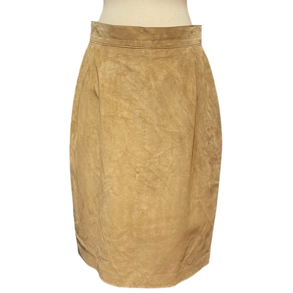 Vintage Danier Tan Knee Length Leather Suede‎ Pencils Skirt Woman’s 16